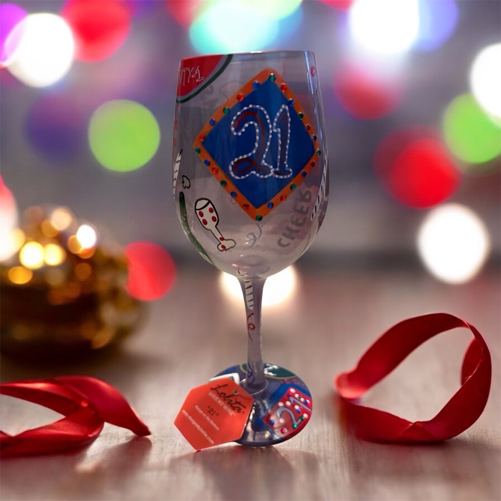 Lolita 21st Birthday Celebration Wine Glass with Red and Blue Accents